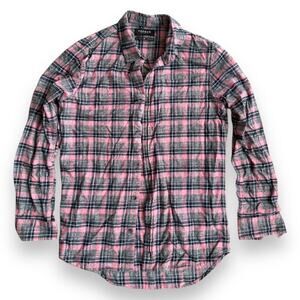 PacSun Flannel Mens Size M pink gray black Plaid Long Sleeve Button Up Shirt